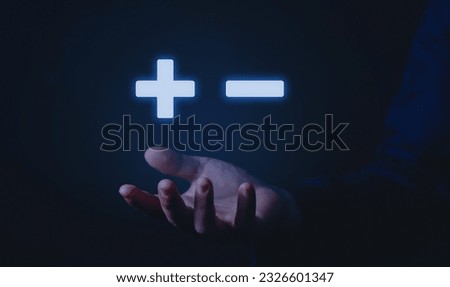 addition and subtraction on computer screen Concept of Decision Against Positive or Negative Comparative analysis of advantages and disadvantages