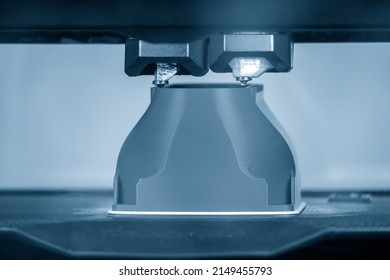 The Additive Manufacturing By Double Nozzle 3D Printer Machine. The High Technology Manufacturing Process By Rapid Prototype Method. 