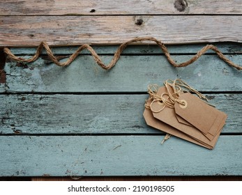 Address Label Tags On Distressed Wooden Background Wooden Background Medium Overhead Shot Selective Focus