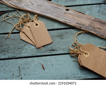 Address Label Tags On Distressed Wooden Background Medium Overhead Shot Selective Focus