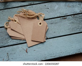 Address Label Tags On Distressed Wooden Background Medium Overhead Shot Selective Focus