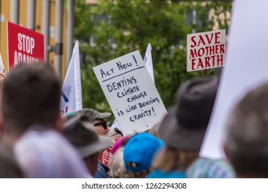 Adelaide, AU - December 16, 2018: Climate change protesters gather outside the Australian Labor Party 48th National Conference held at the Adelaide Convention Centre.