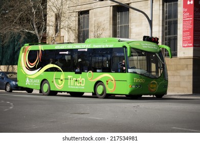 Adelaide, Australia - August 22, 2011: Tindo The World's First Solar-powered Electric Bus That Is Recharged Using 100% Solar Energy, Owned And Operated By The Adelaide City Council. 