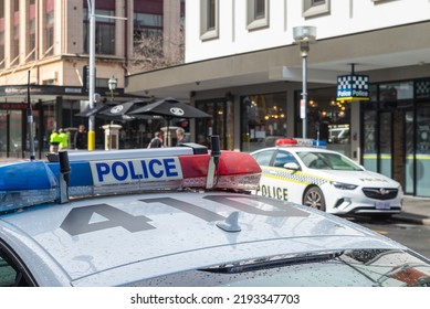 Adelaide, Australia - August 23, 2022: South Australian Police Car In  Front Of The Police Office In Hindley Street