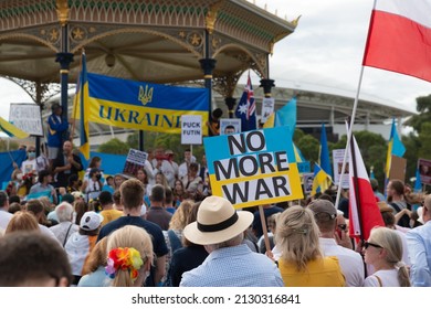 Adelaide, Australia - Feb 27, 2022: South Australian Rally For Support Of Ukraine And Protest Against Russian Invasion. Poster: No More War