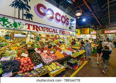 Adelaide, Australia - January 13, 2017: People Shopping At Adelaide Central Market On A Weekend. It Is A Popular Tourist Attraction In The CBD Area And The Most Visited Place In South Australia.