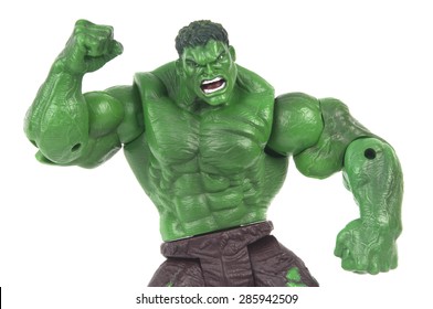 ADELAIDE, AUSTRALIA - June 08 2015 : A Studio Shot Of A Hulk Action Figure On A White Background. Marvel Toys Are Highly Sought After Collectables.