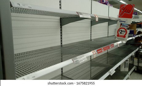 Adelaide, Australia - March 18 2020: Panic Buying In Adelaide. Empty Selves In Coles. 