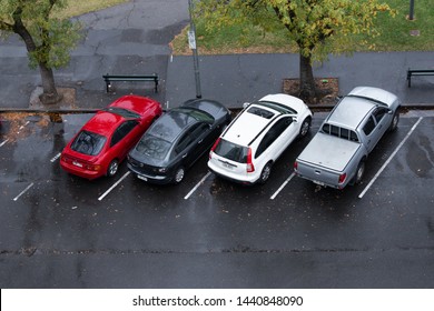 Adelaide, Australia - May 11, 2019: Top View Of Car Parked In Angled Parking On The Road Side.