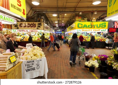 Adelaide, Australia - September 14, 2012: People Shopping Inside The Adelaide Central Market , Which Is A Popular Tourist Attraction And Large Multicultural Market In The Central Business District