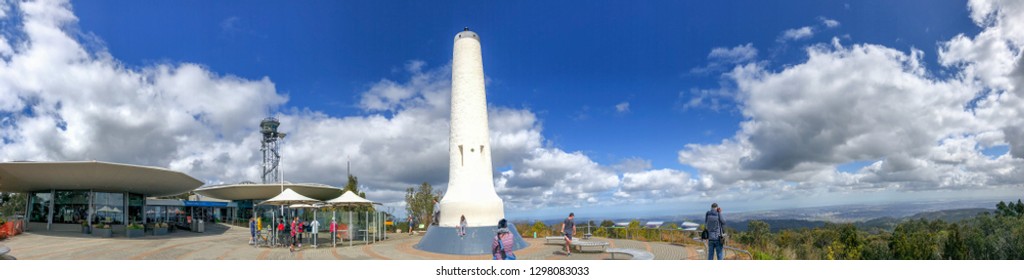 ADELAIDE, AUSTRALIA - SEPTEMBER 16, 2018: Mt Lofty Terrace With Tourists, Panoramic View. This Is A Famous Tourist Attraction In Adelaide.