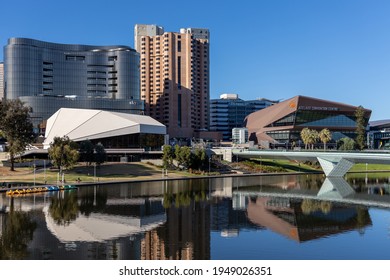 Adelaide Cityscape Reflecting In The River Torrens In Adelaide South Australia On April 2nd 2021