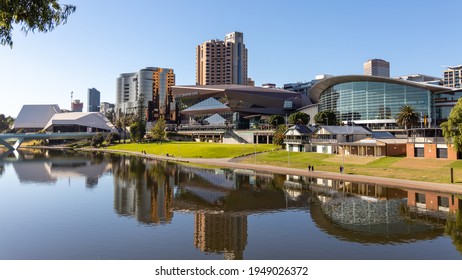 Adelaide Cityscape Reflecting In The River Torrens In Adelaide South Australia On April 2nd 2021