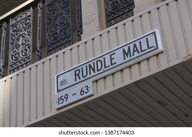 ADELAIDE - MAR 29 2019:Rundle Mall Street Sign, A Shopping Precinct, A Very Popular Local And Tourist Attraction In Adelaide, South Australia State, Australia.