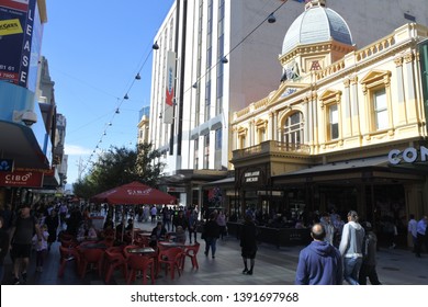 ADELAIDE - MAY 06 2019:Traffic On Rundle Mall Shopping Precinct, A Very Popular Local And Tourist Attraction In Adelaide, South Australia State, Australia.