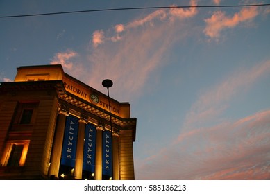 Adelaide Railway Station Building On Sunset, Australia (Dec 2008)