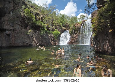 ADELAIDE RIVER, AUSTRALIA - APRIL 26: Unidentified People Enjoy A Swim In The Natoral Pool Of Florence Falls In Litchfield Park In Northern Territory, On April 26, 2010 In Adelaide River, Asutralia
