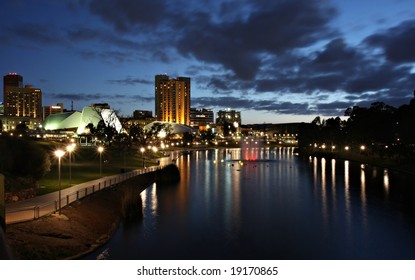 Adelaide Skyline And Torrens River By Night