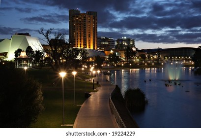 Adelaide Skyline And Torrens River By Night