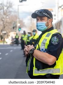 Adelaide, South Australia - August 29,2021: South Australian Police At Hazara Protest In Adelaide.