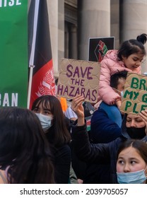 Adelaide, South Australia - August 29,2021: Hazara Australians Stand With Their Signs In Front Of The Parliament House Of South Australia.