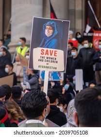 Adelaide, South Australia - August 29,2021: Hazara Australians Stand With Their Signs In Front Of The Parliament House Of South Australia.