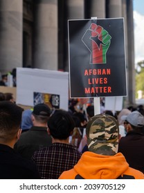 Adelaide, South Australia - August 29,2021: Hazara Australians Stand With Their Signs In Front Of The Parliament House Of South Australia.