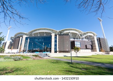 Adelaide, South Australia / Australia - June  22 2019: Adelaide Oval, Iconic South Australian Sporting Arena And Home To Major Adelaide Events. Eastern Approach Through Parklands.