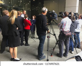 ADELAIDE, SOUTH AUSTRALIA, SEPTEMBER 11, 2018; Correctional Services Chief David Brown And Minister Corey Wingard Are Interviewed About Striking Prison Officers Protesting Remand Centre Privatisation.