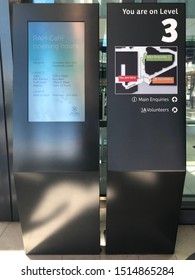 Adelaide, South Australia, September 26th 2019: Electronic wayfinding station in the  Royal Adelaide Hospital main entrance.