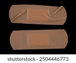 Adhesive band aid isolated on black background, top view, clipping path	