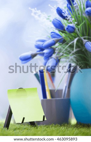 Adhesive note with empty space at green office