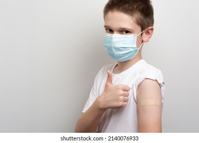 An Adhesive Plaster For The Injection Site Protection Glued On The Hand Of Young Boy