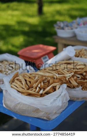 aditional fried snacks displayed at local street market