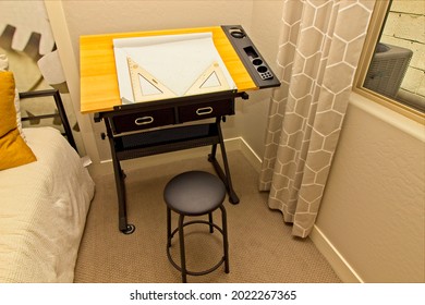 Adjustable Drafting Table In Modern Bedroom