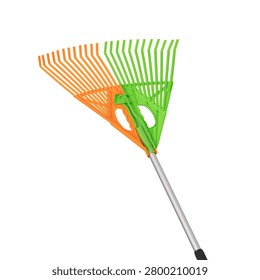 Adjustable fan leaf rake with expandable plastic tines for efficient garden cleanup isolated on light background