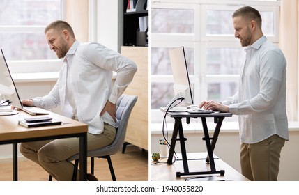 Adjustable Height Desk Stand For Computer Before After - Powered by Shutterstock