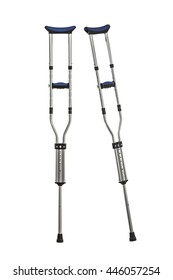 Adjustable Metal Crutches Isolated On White.  