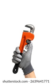 Adjustable spanner in hand isolated on white background
