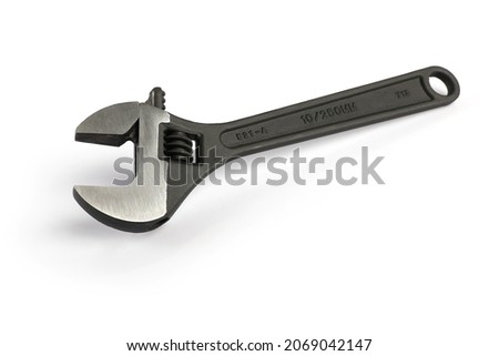 Adjustable spanner isolated on white background	
