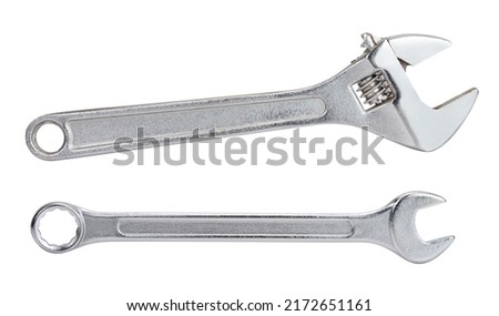 Adjustable spanner isolated on white. Chrome vanadium wrench. Industrial spanner with clipping path