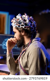IT admin coding and using EEG headset to upload brain into computer, gaining immortality, neuroscientist engineering transhumanism experiment, inserting consciousness into cyberspace.