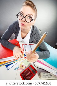 Administration Employment Bureau Clerk Corporation Concept. Young Woman Performing Paperwork. Workaholic Lady Doing Job In Office.