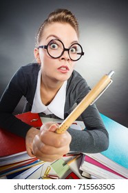 Administration Employment Bureau Clerk Corporation Concept. Young Woman Performing Paperwork. Workaholic Lady Doing Job In Office.