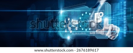 Administrator hand touching document management workflow data storage retrieval, security compliance organization efficiency archiving automation collaboration accessibility.