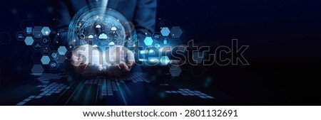 IT administrator holding server interface. Hosting provides secure servers and infrastructure to run websites, applications, and digital platforms.