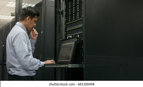 Administrator serious working with system in data center