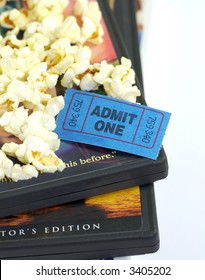 Admission Ticket With DVD Movies And Popcorn Snack