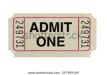Admit one ticket isolated on white.  