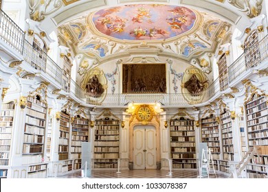 ADMONT, AUSTRIA - AUGUST 10, 2017: : Admont Abbey Library, Part Of Benedictine Monastery In Styria. The Library Of Admont Abbey Is One Of The Largest All-embracing Creations Of The Late European Baroq